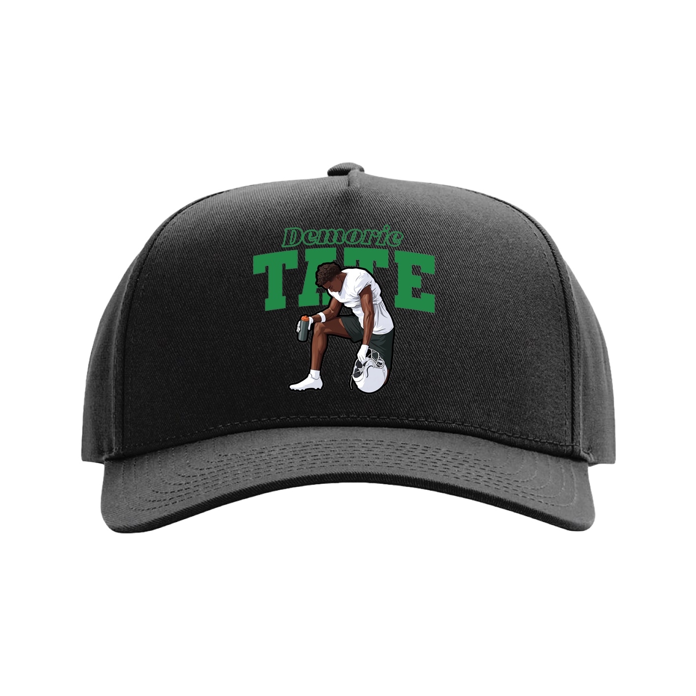 Full Fabric Five-Panel Champ Cap — Name Arch in Black