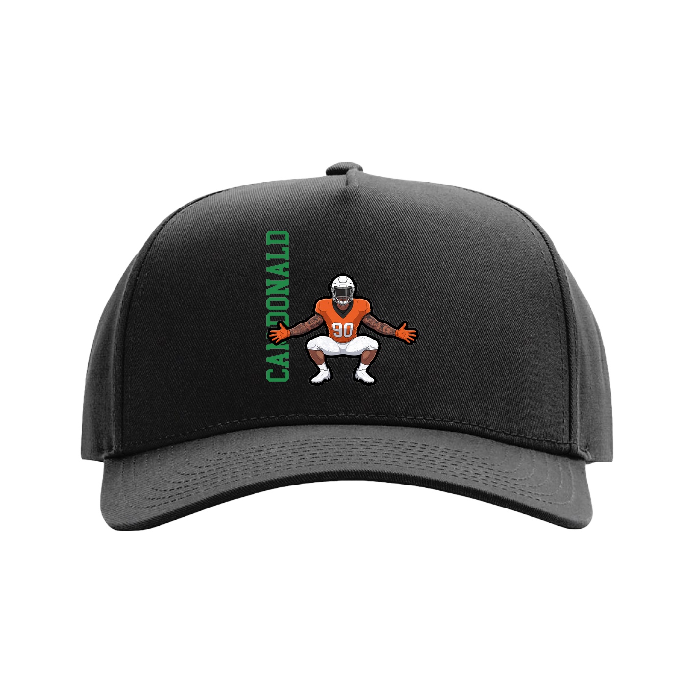 Full Fabric Five-Panel Champ Cap — Name Vertical in Black
