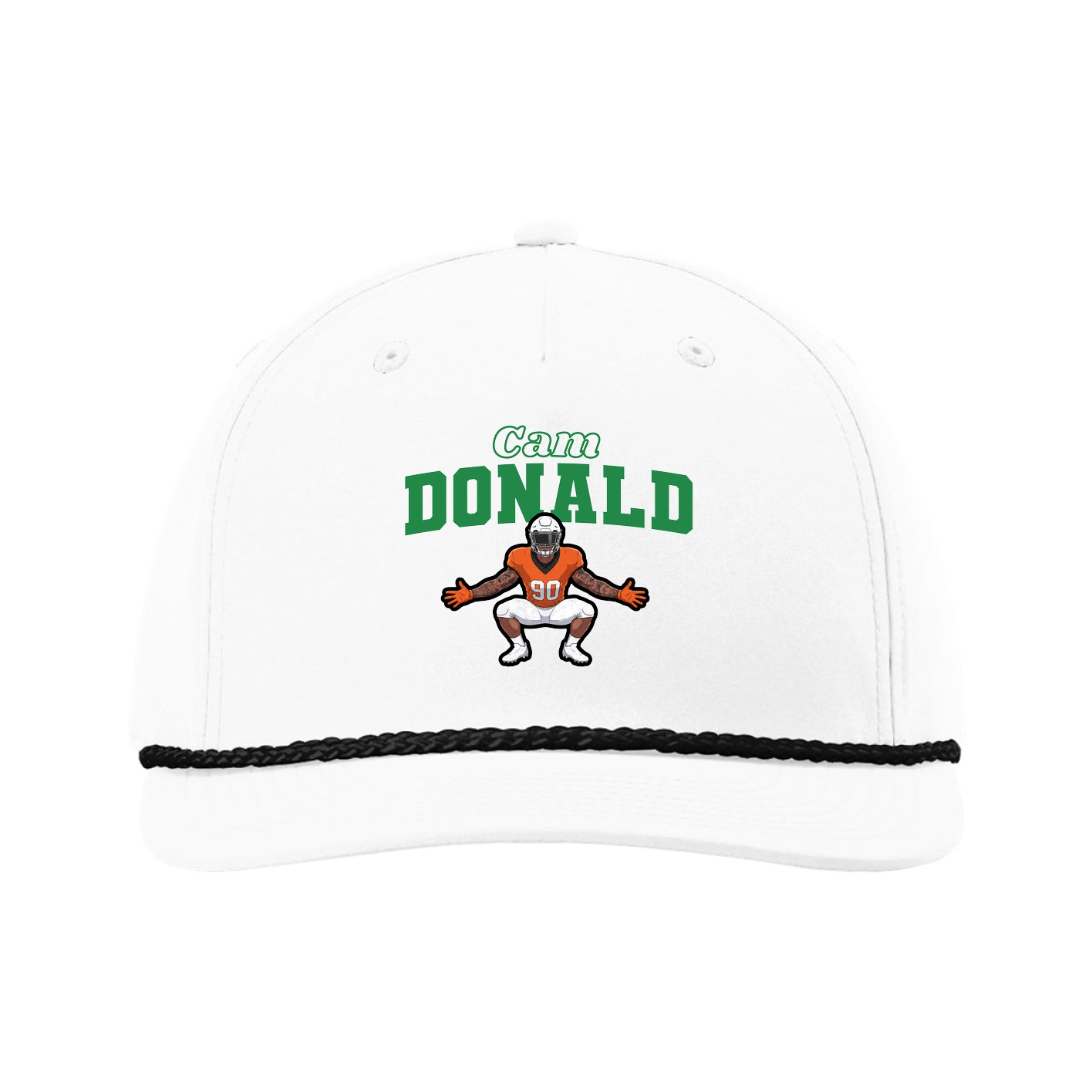 Five-Panel Classic Rope Cap — Name Arch in White