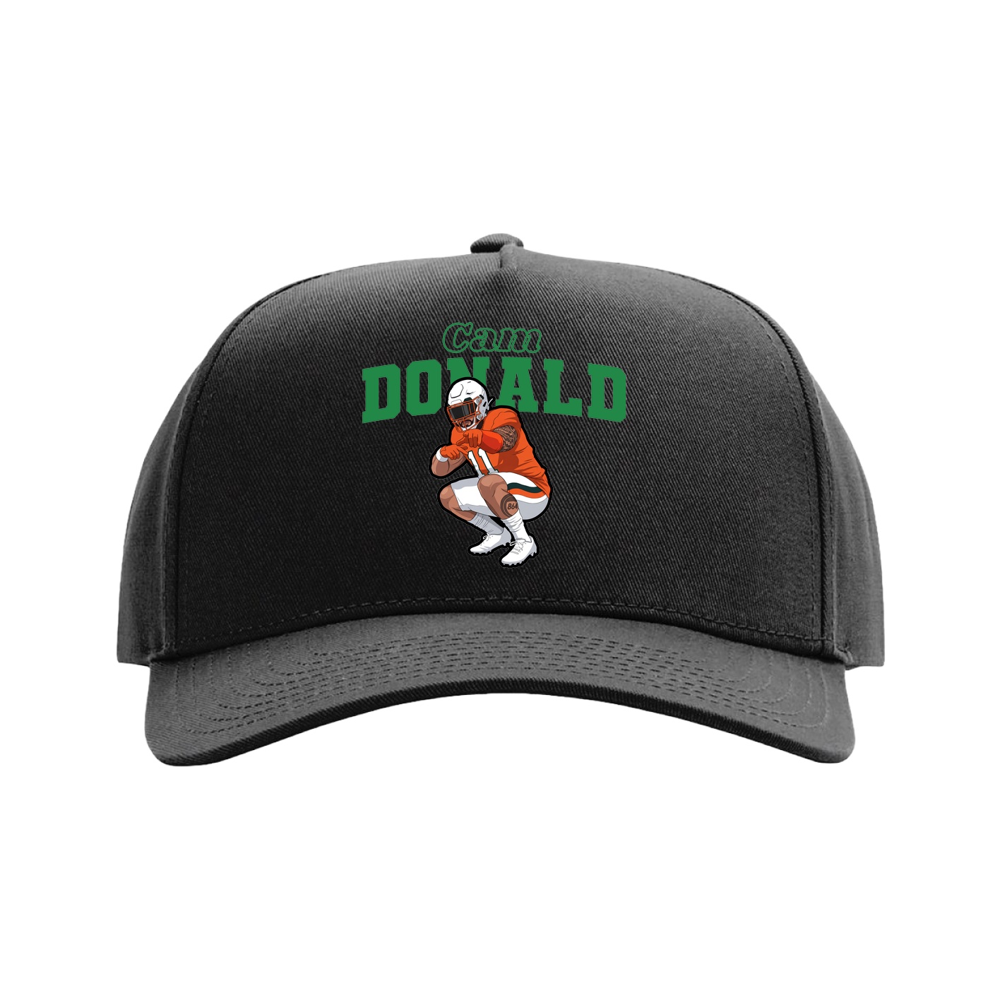 Full Fabric Five-Panel Champ Cap — Name Arch in Black
