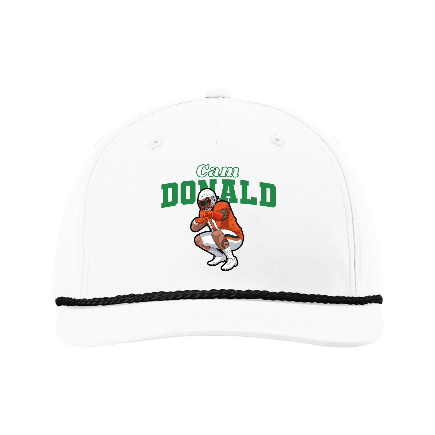 Five-Panel Classic Rope Cap — Name Arch in White
