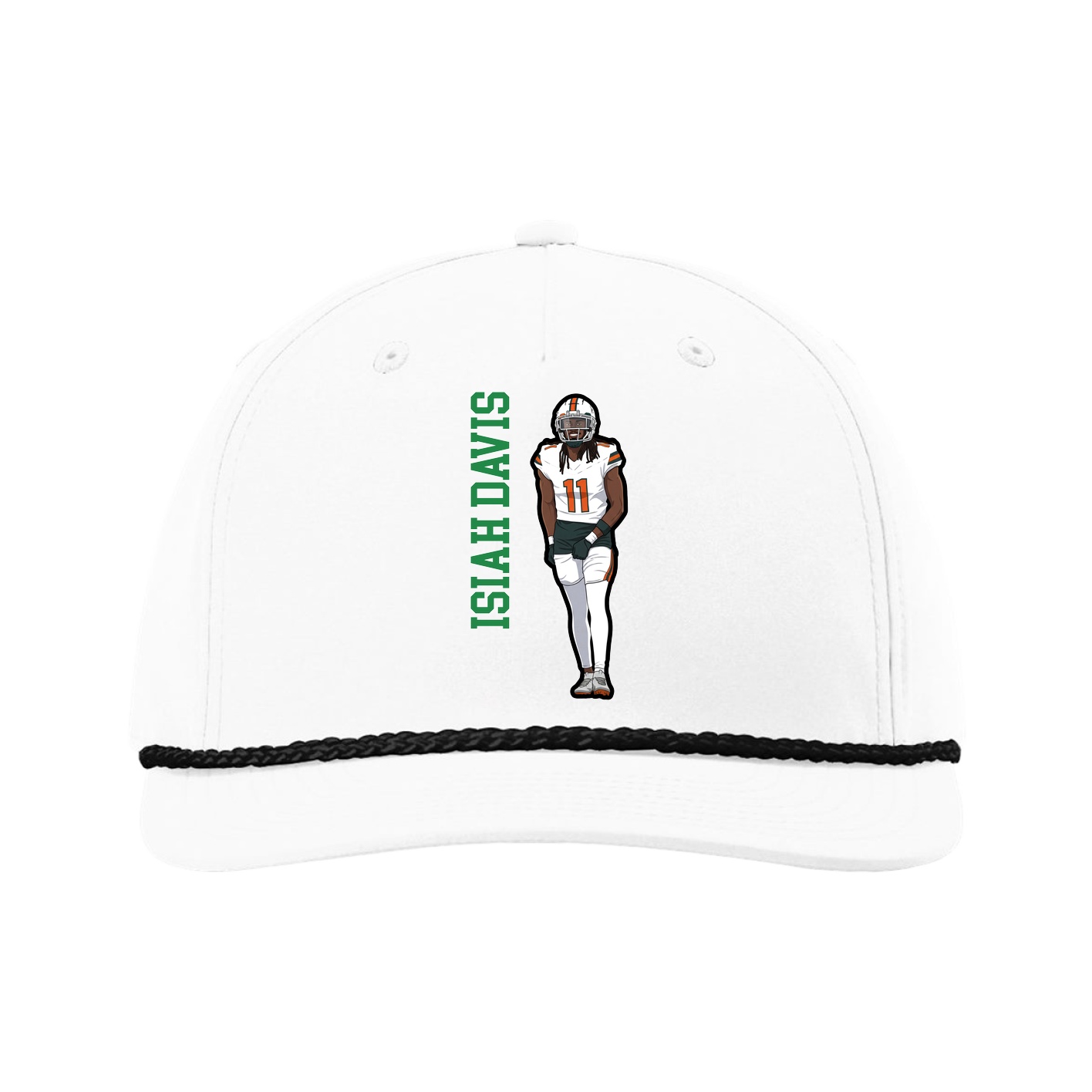 Five-Panel Classic Rope Cap — Name Vertical in White