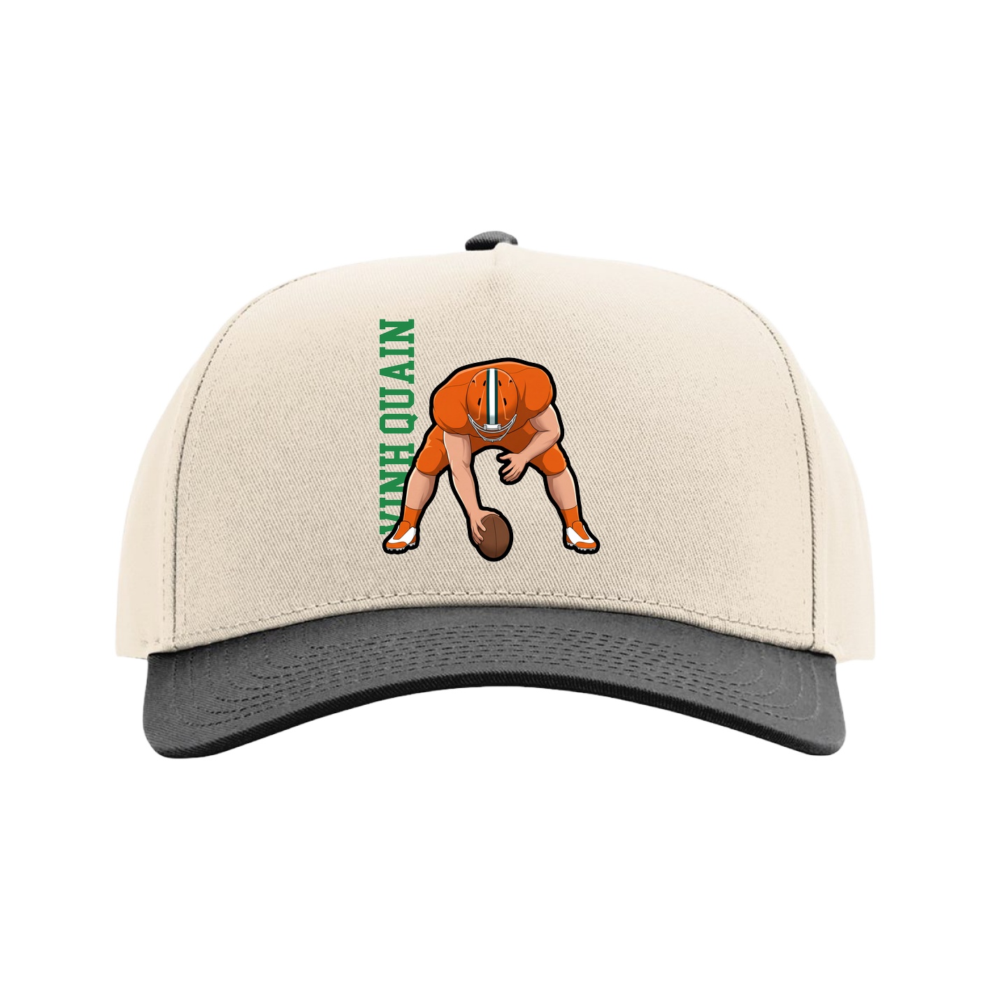 Full Fabric Five-Panel Champ Cap — Name Vertical in Cream/Black