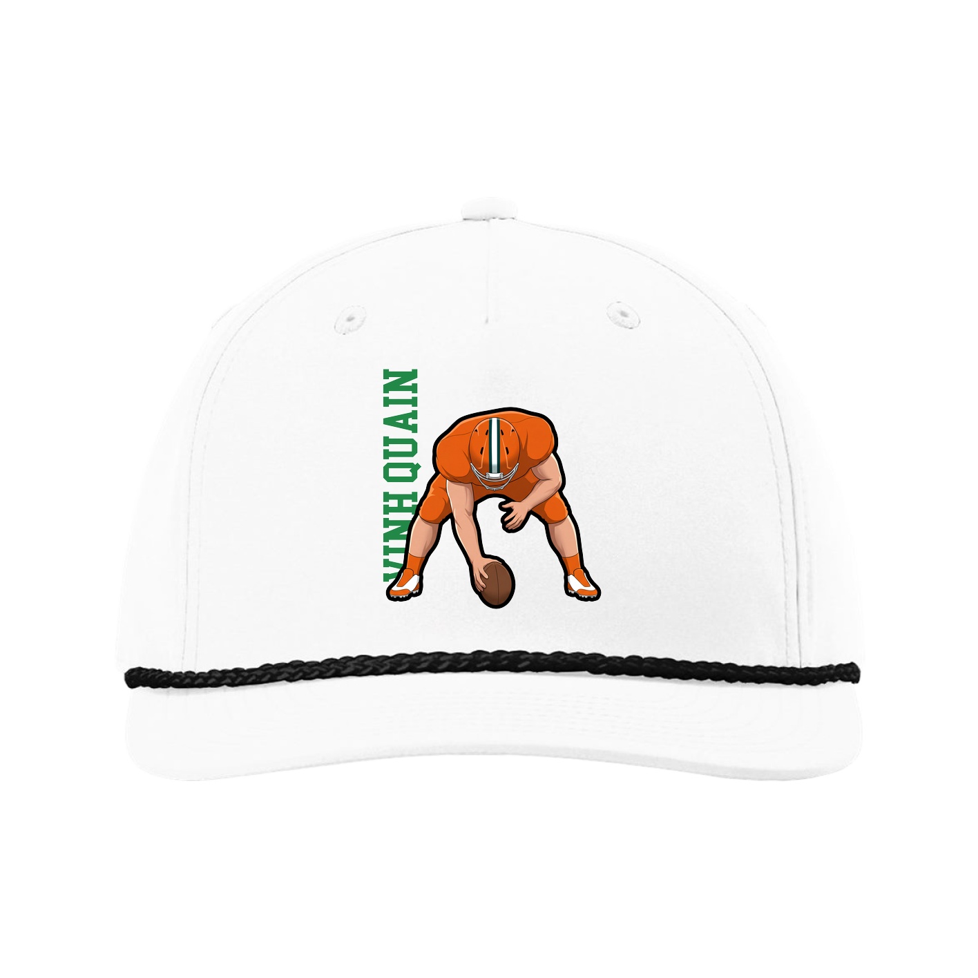 Five-Panel Classic Rope Cap — Name Vertical in White