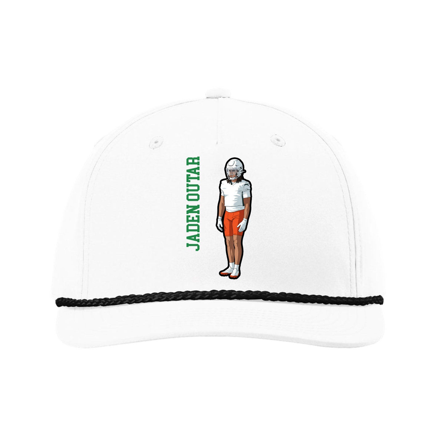 Five-Panel Classic Rope Cap — Name Vertical in White