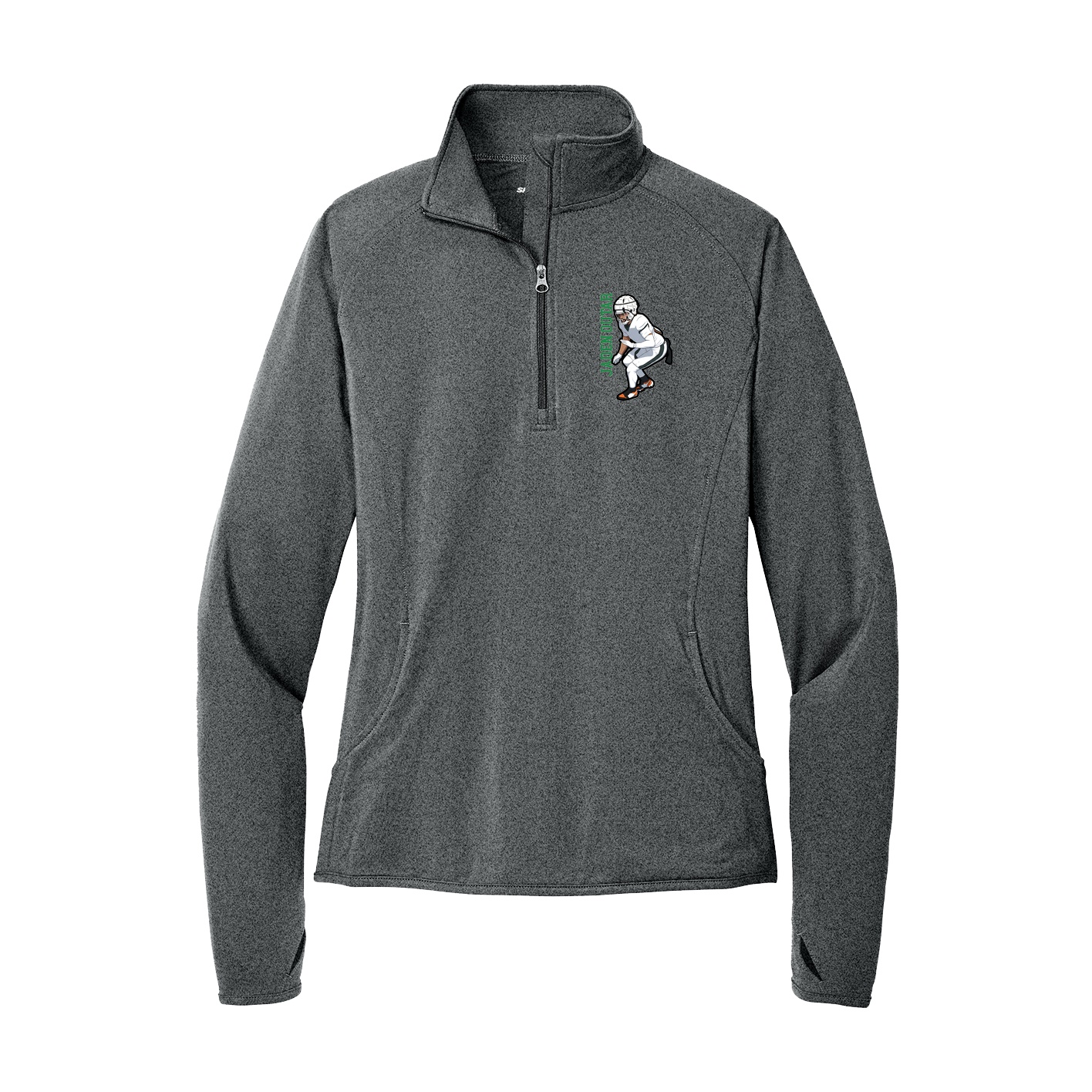 Women's Q-Zip Pullover — Name Vertical in Grey