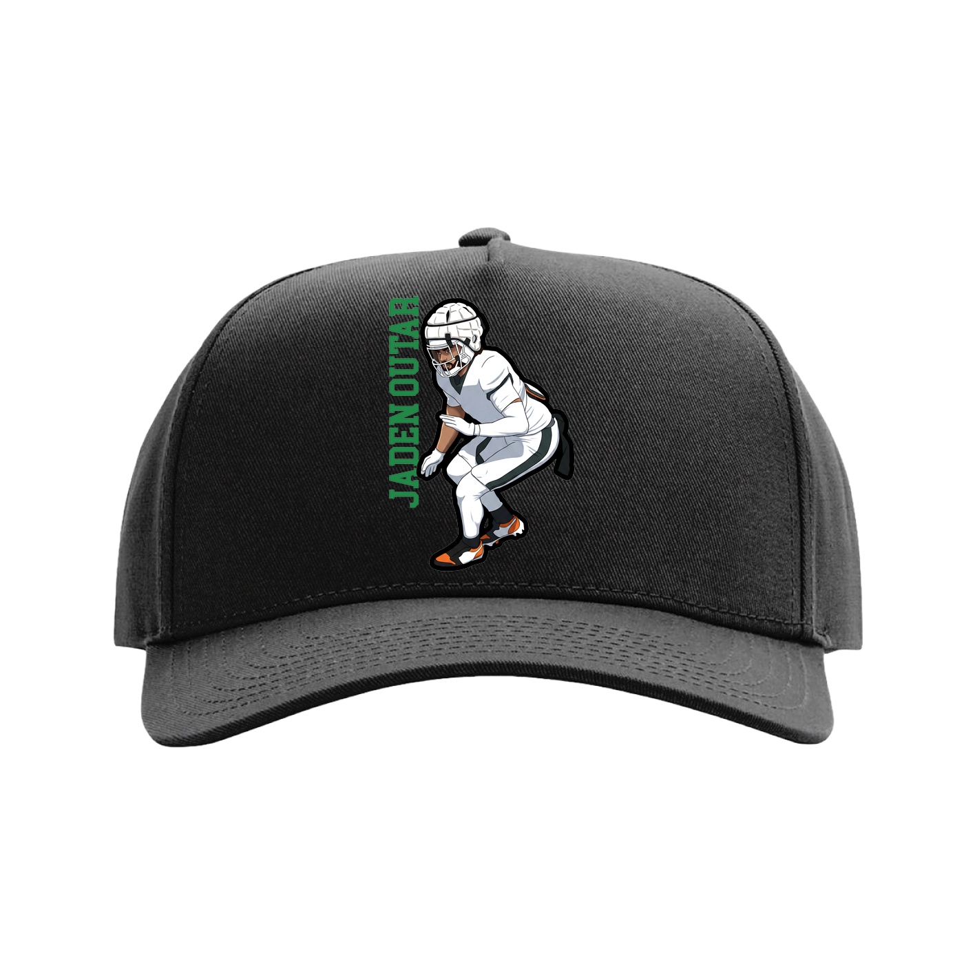 Full Fabric Five-Panel Champ Cap — Name Vertical in Black