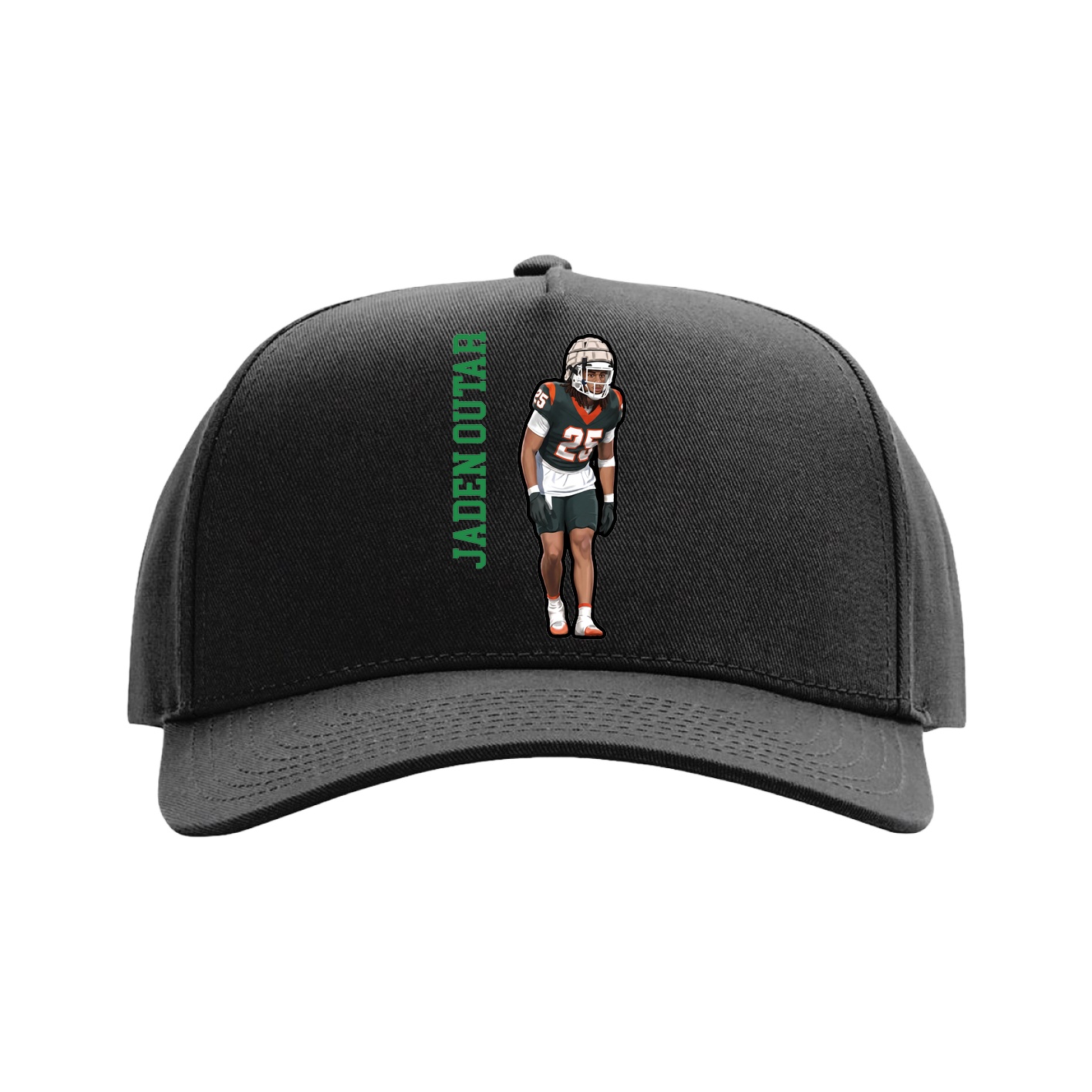 Full Fabric Five-Panel Champ Cap — Name Vertical in Black