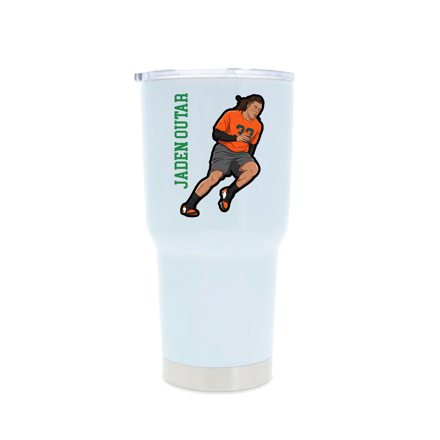 30oz Stainless Steel Tumbler — Name Vertical in White