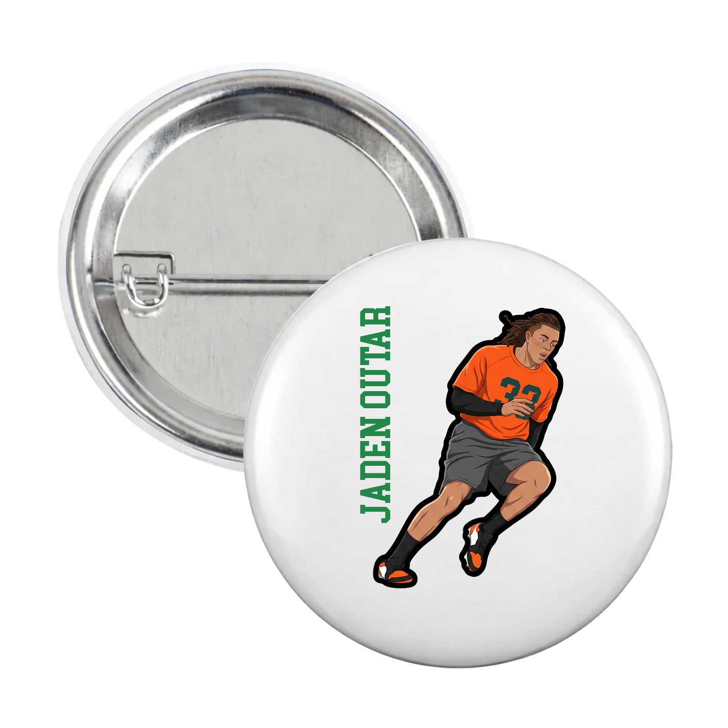 Game Day Button — Name Vertical in White