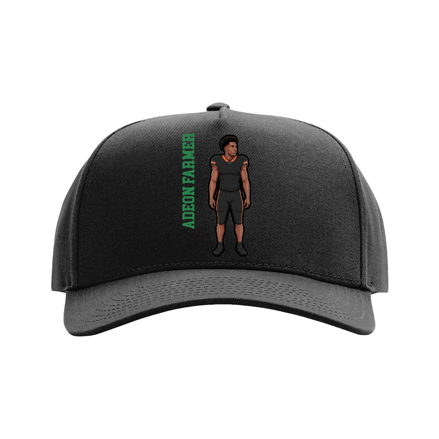 Full Fabric Five-Panel Champ Cap — Name Vertical in Black