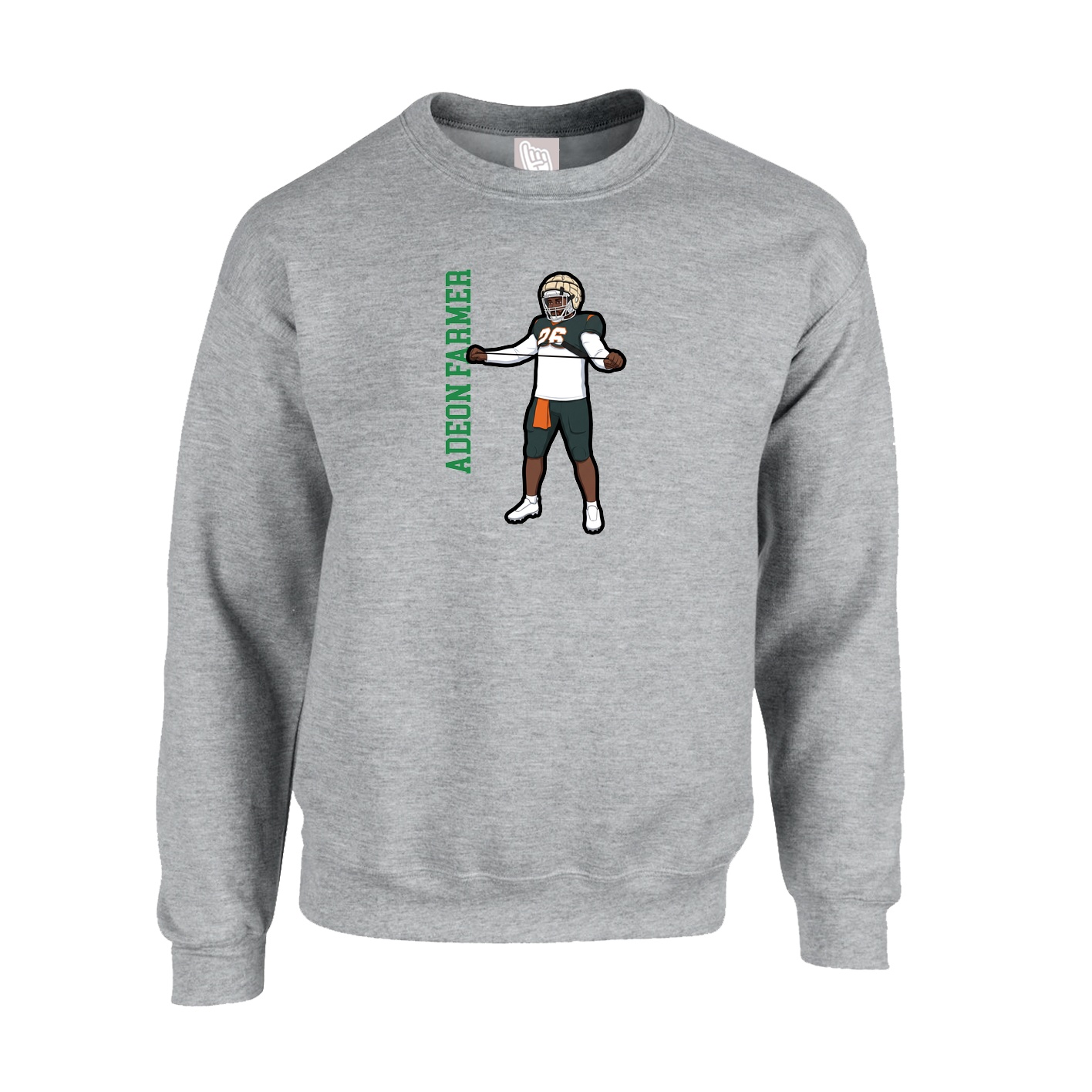 Fleece Crew — Name Vertical in Grey