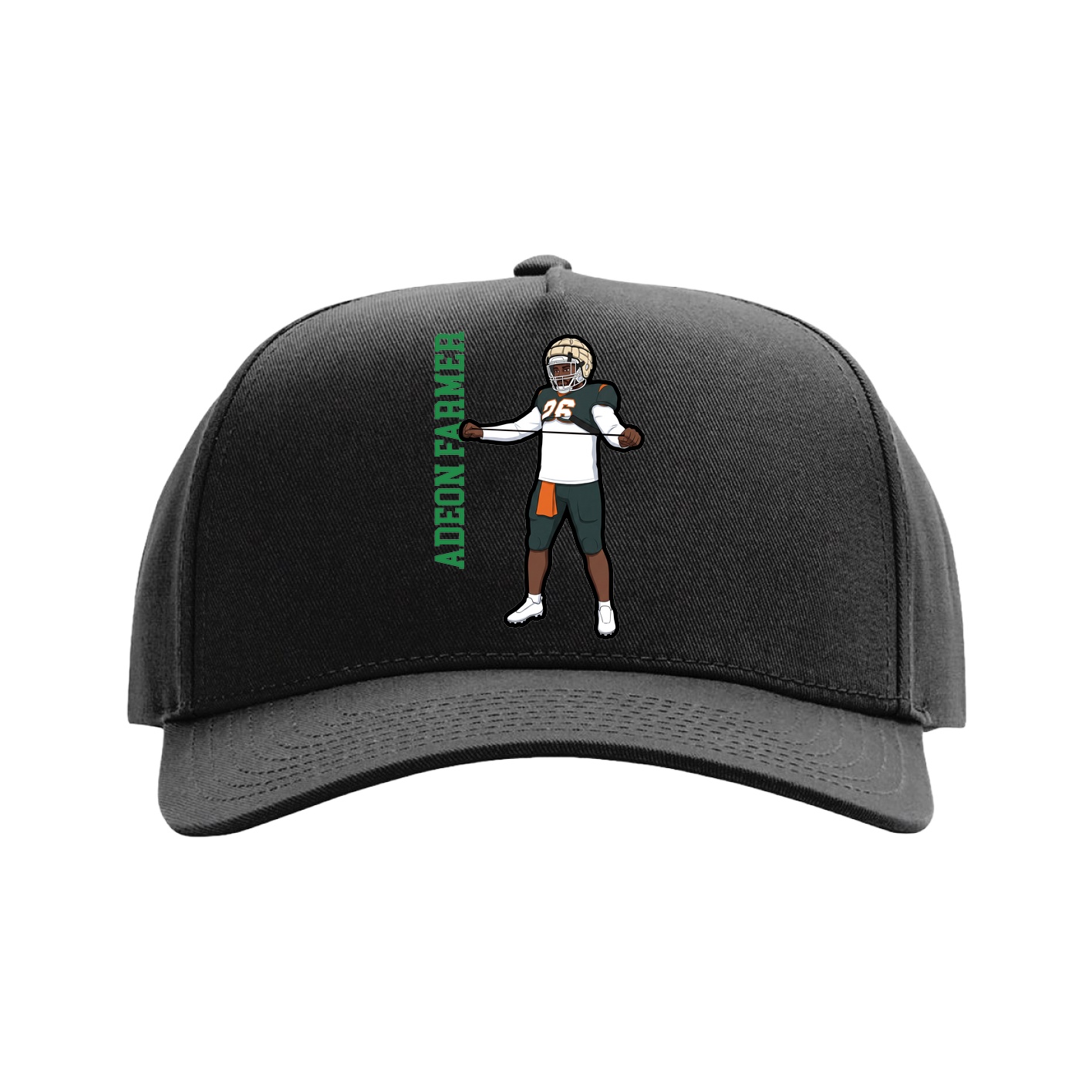Full Fabric Five-Panel Champ Cap — Name Vertical in Black