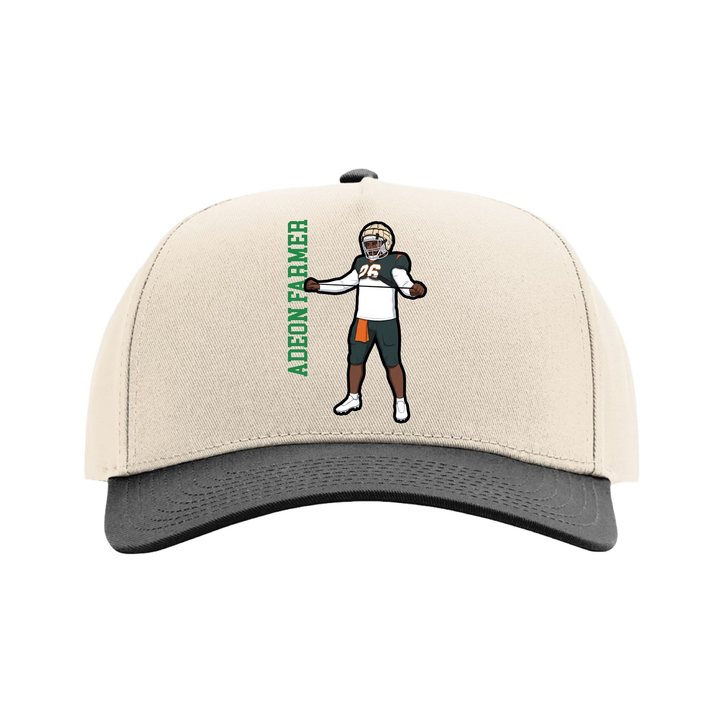 Full Fabric Five-Panel Champ Cap — Name Vertical in Cream/Black