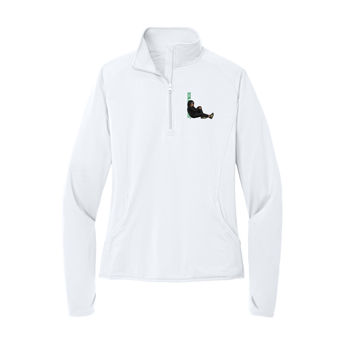 Women's Q-Zip Pullover — Name Vertical in White