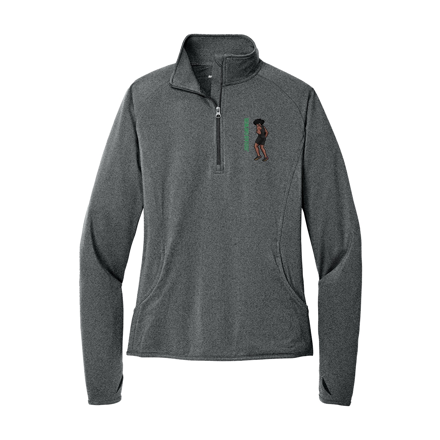 Women's Q-Zip Pullover — Name Vertical in Grey