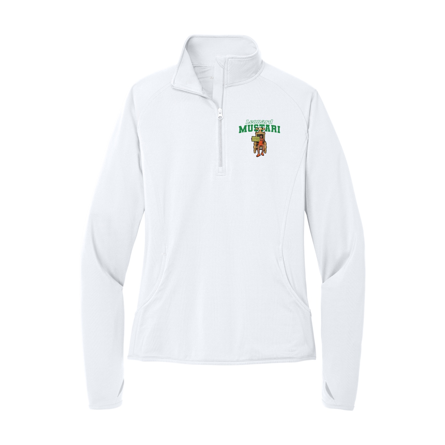 Women's Q-Zip Pullover — Name Arch in White