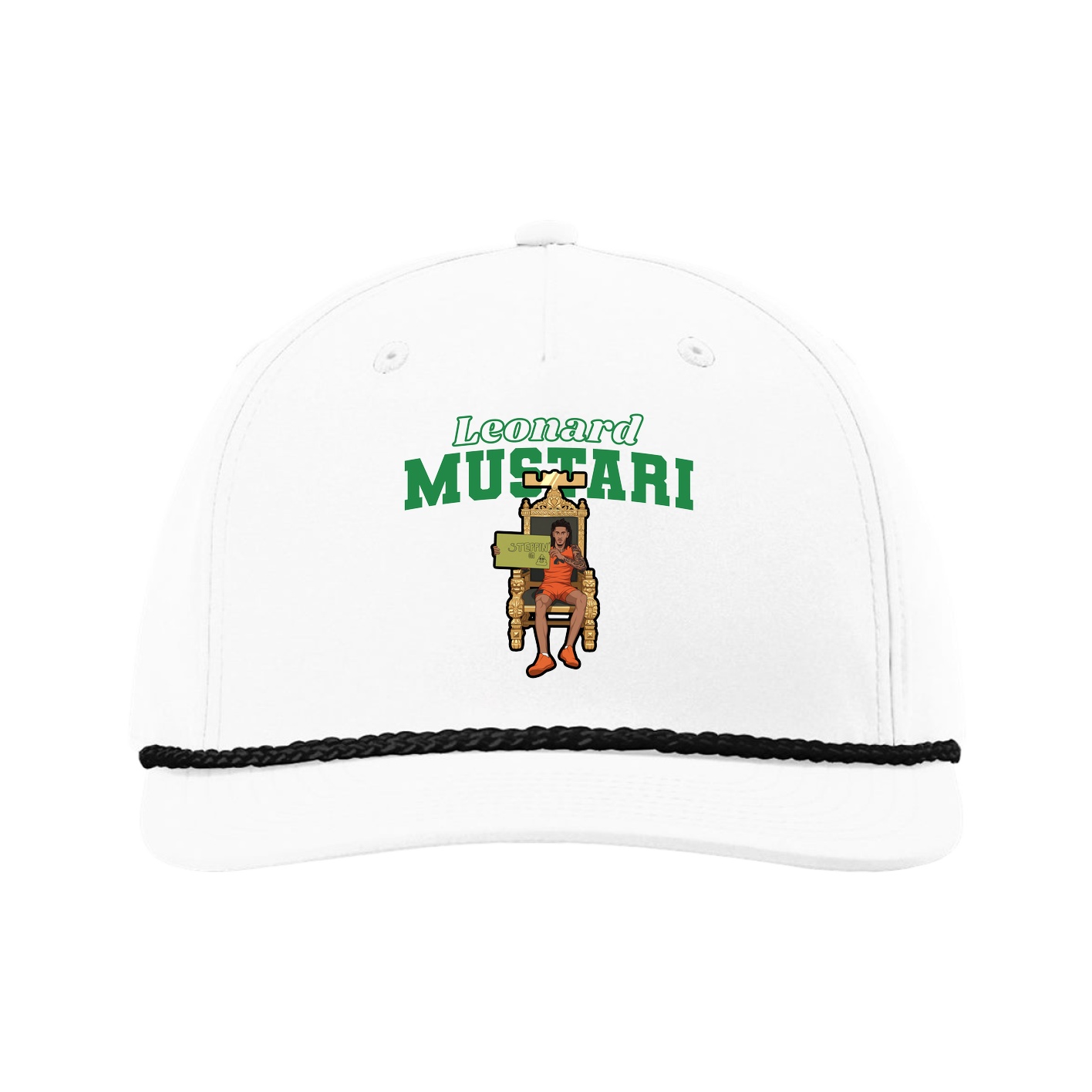 Five-Panel Classic Rope Cap — Name Arch in White