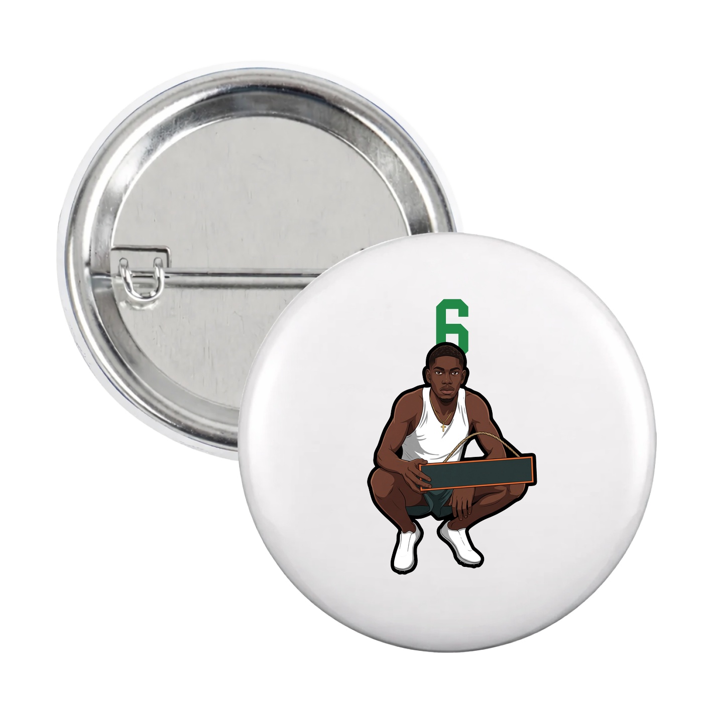Game Day Button — Number Top in White