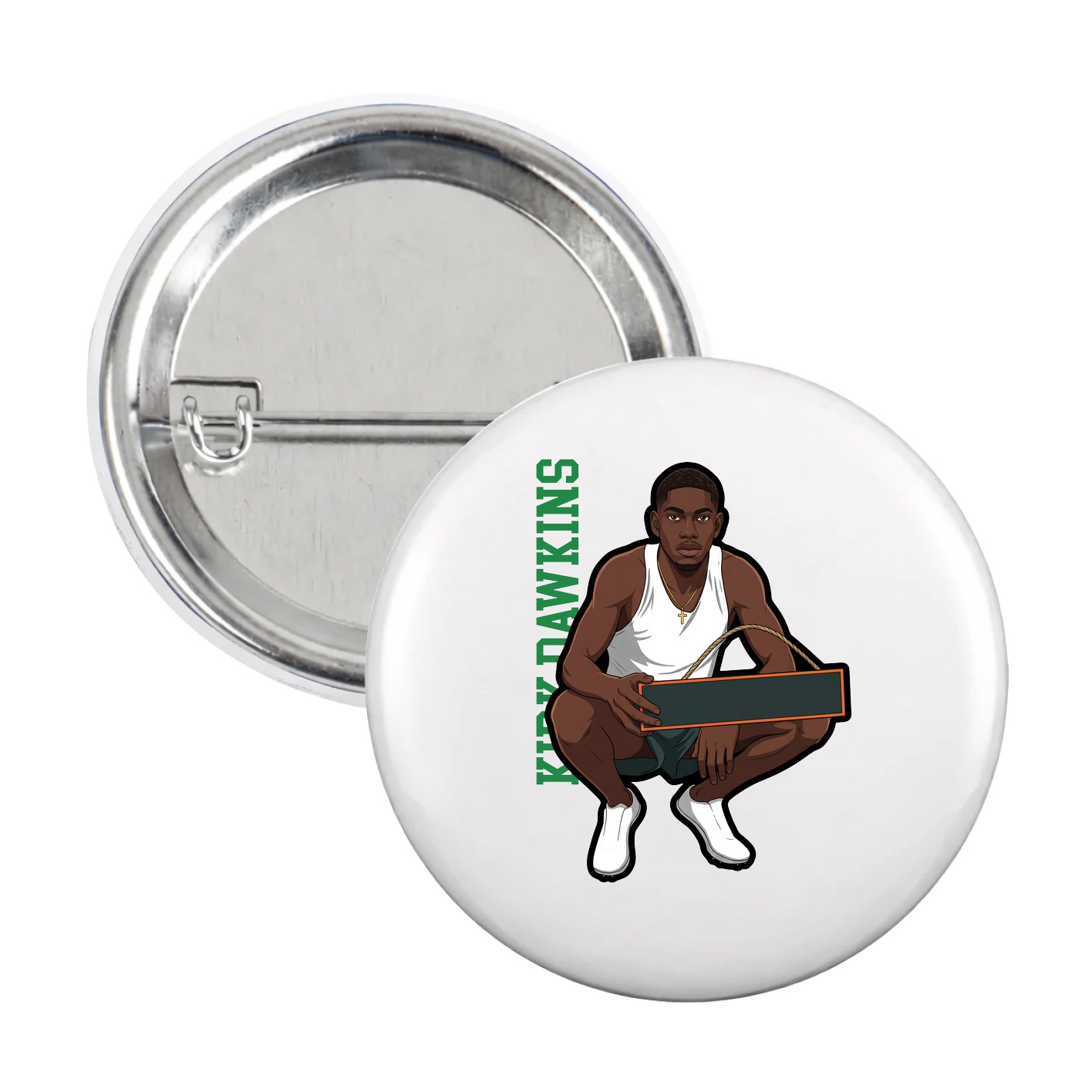 Game Day Button — Name Vertical in White