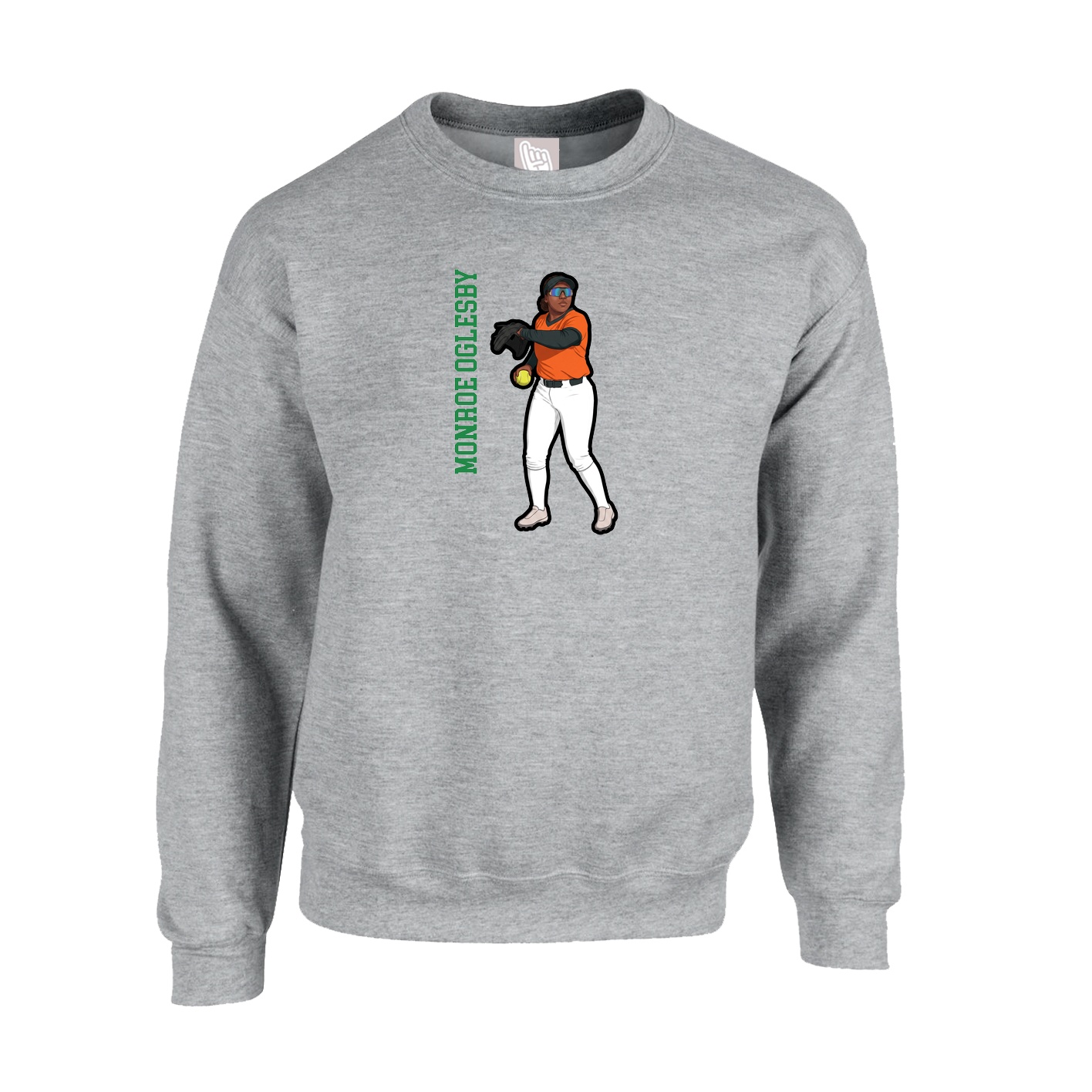 Fleece Crew — Name Vertical in Grey