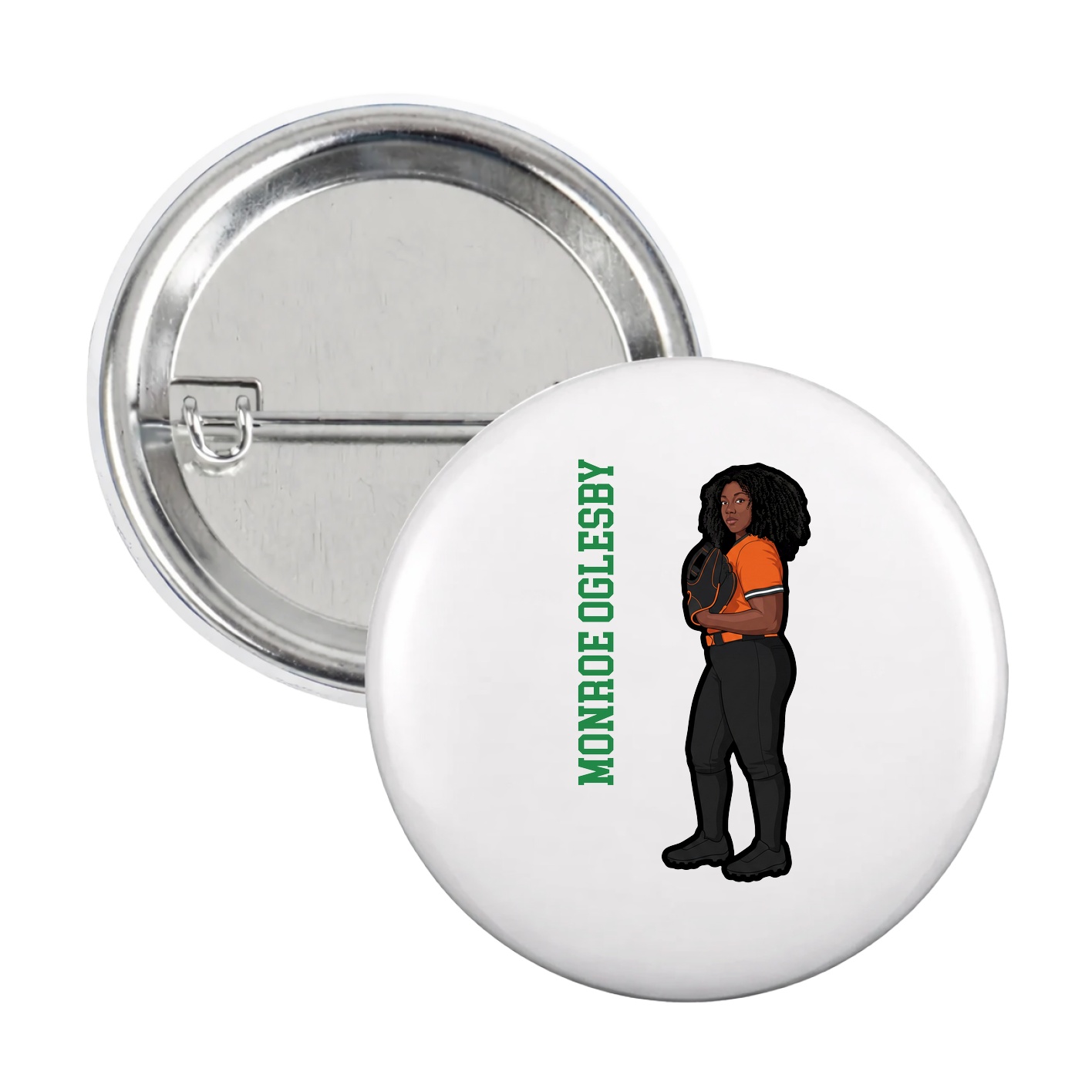 Game Day Button — Name Vertical in White