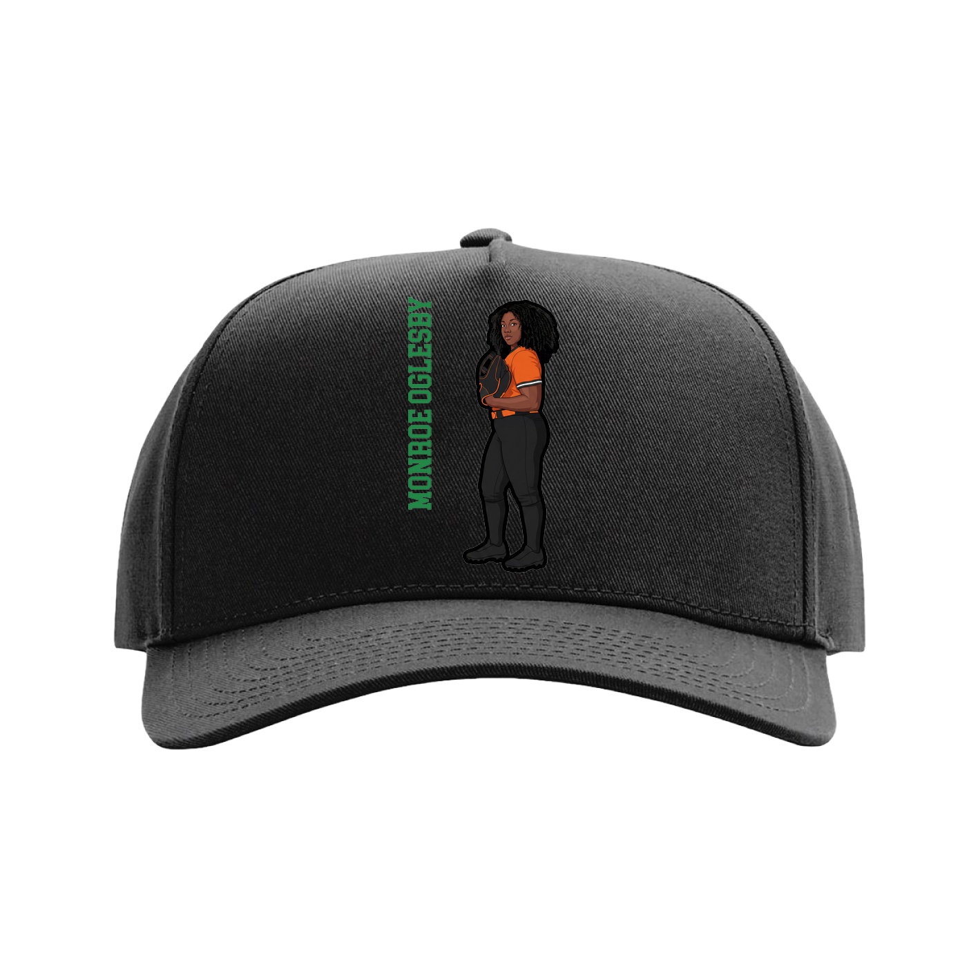 Full Fabric Five-Panel Champ Cap — Name Vertical in Black