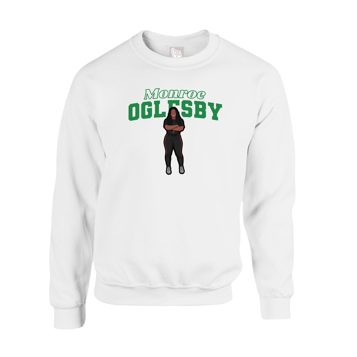 Fleece Crew — Name Arch in White