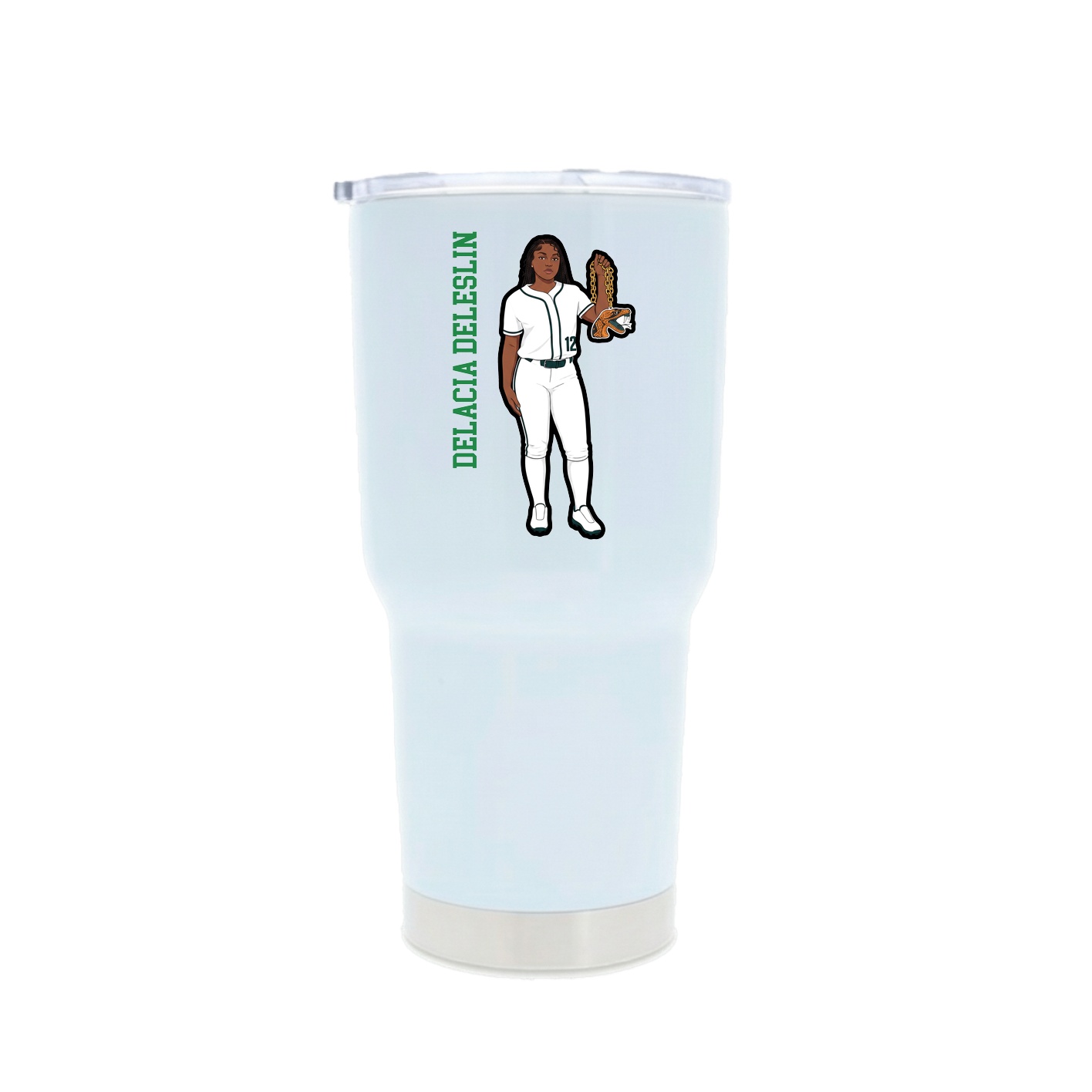 30oz Stainless Steel Tumbler — Name Vertical in White