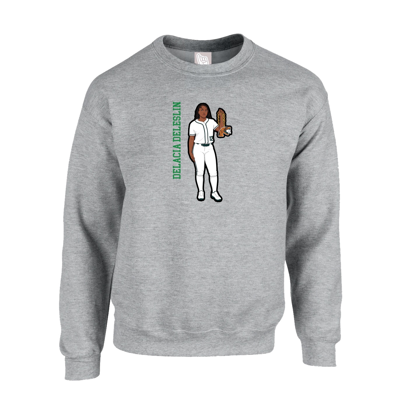 Fleece Crew — Name Vertical in Grey