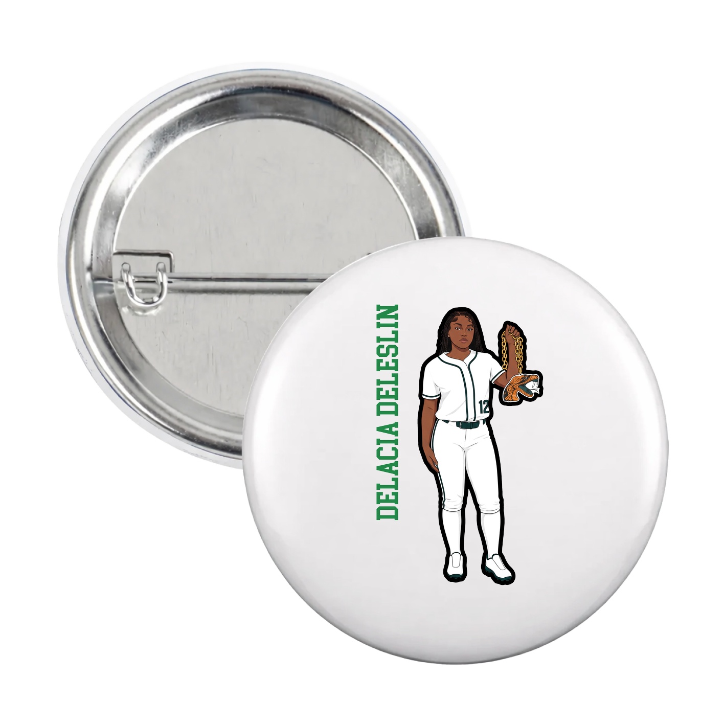 Game Day Button — Name Vertical in White