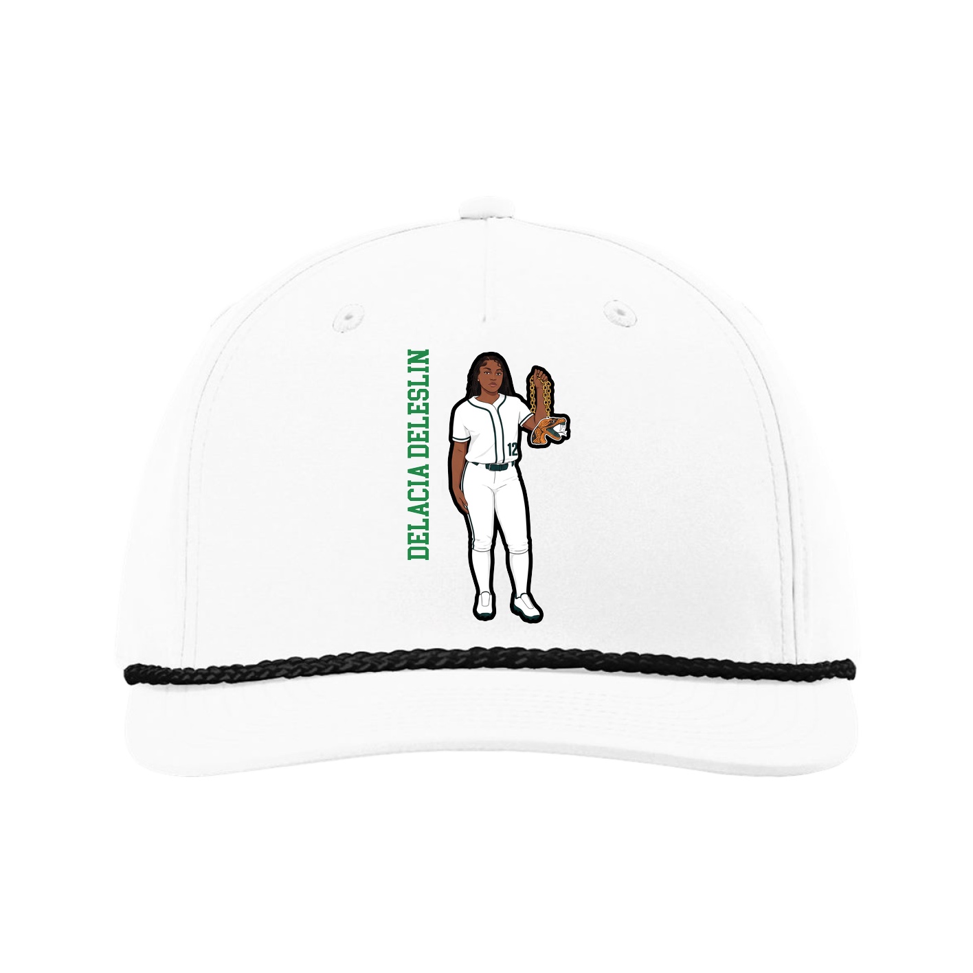 Five-Panel Classic Rope Cap — Name Vertical in White