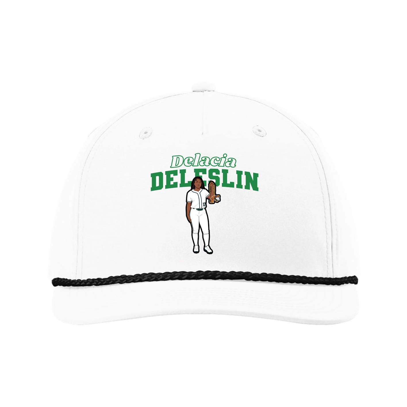 Five-Panel Classic Rope Cap — Name Arch in White
