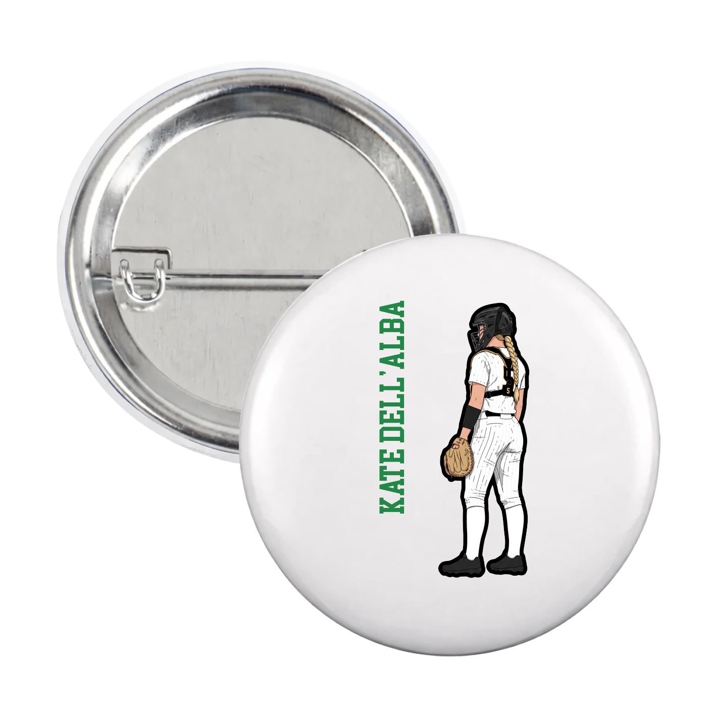 Game Day Button — Name Vertical in White