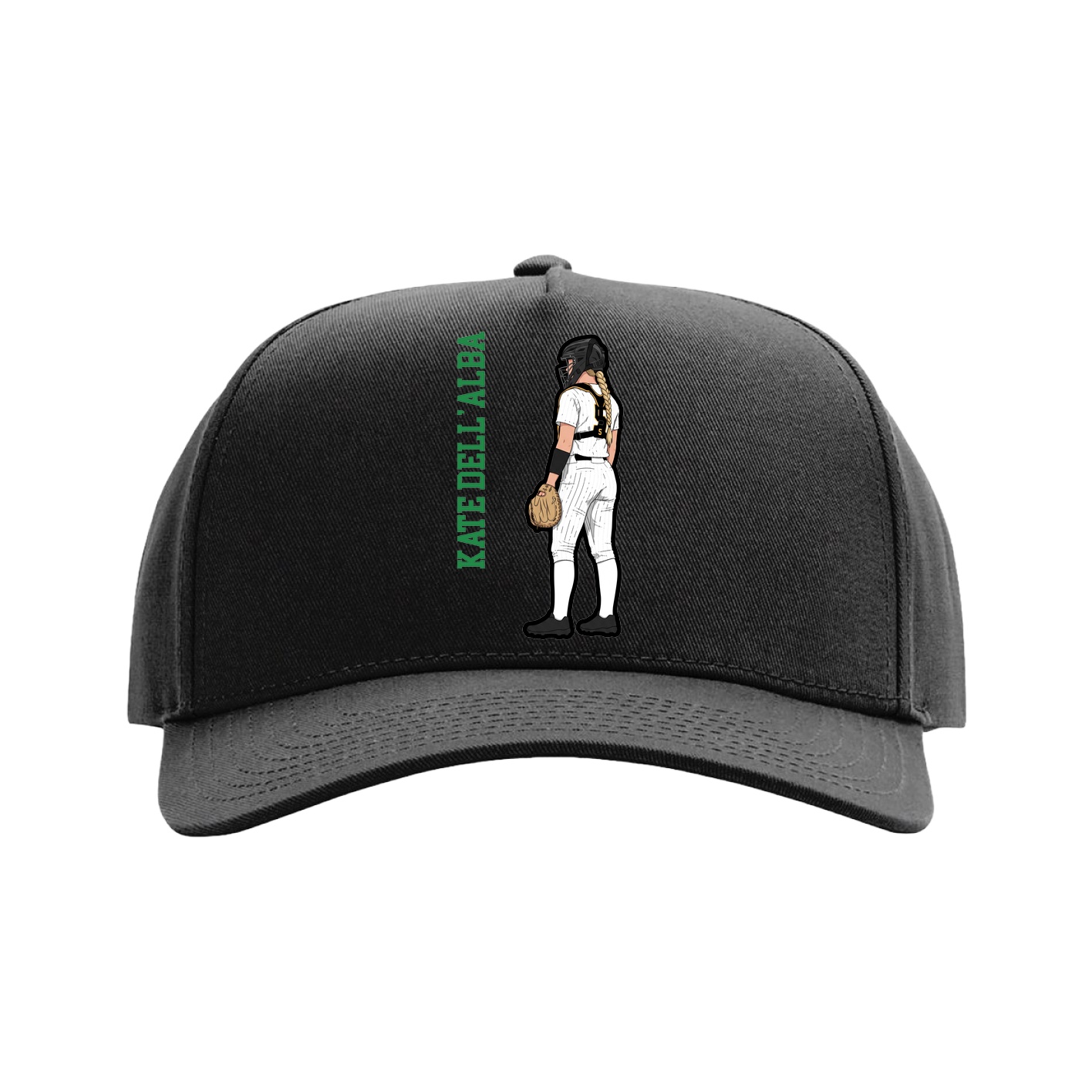 Full Fabric Five-Panel Champ Cap — Name Vertical in Black