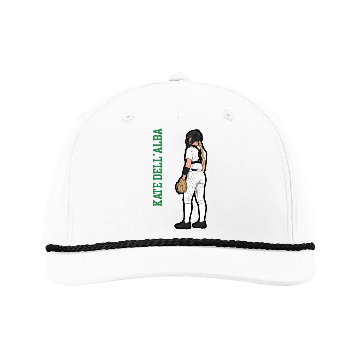 Five-Panel Classic Rope Cap — Name Vertical in White