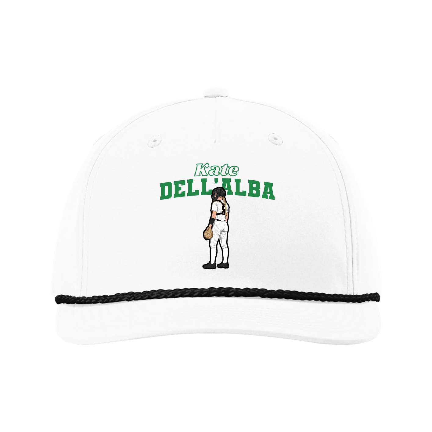 Five-Panel Classic Rope Cap — Name Arch in White