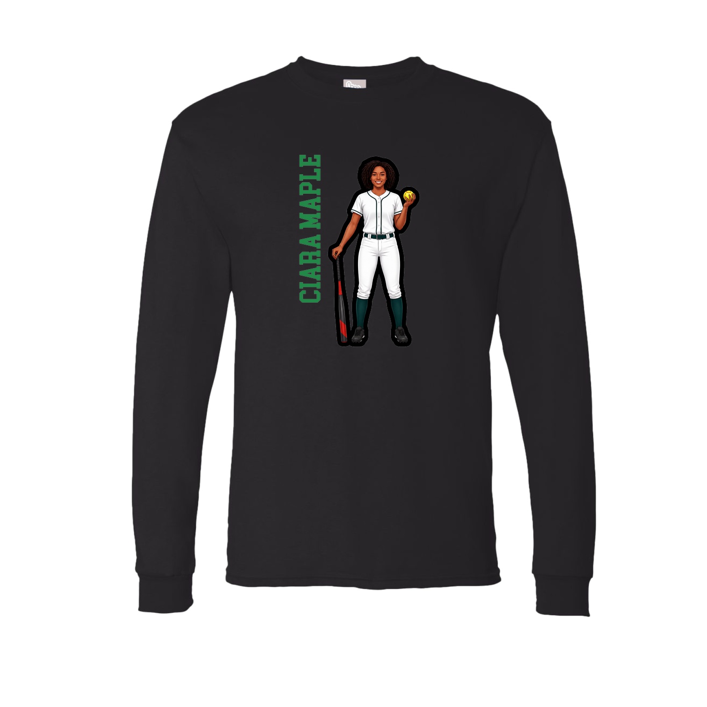 Long Sleeve Tee — Name Vertical in Black