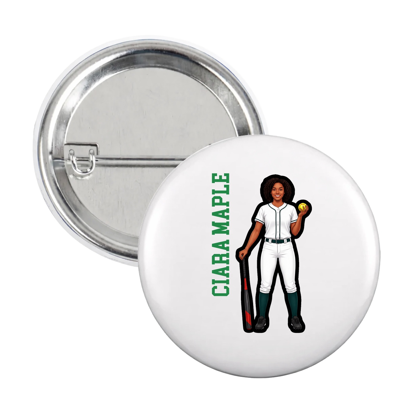 Game Day Button — Name Vertical in White