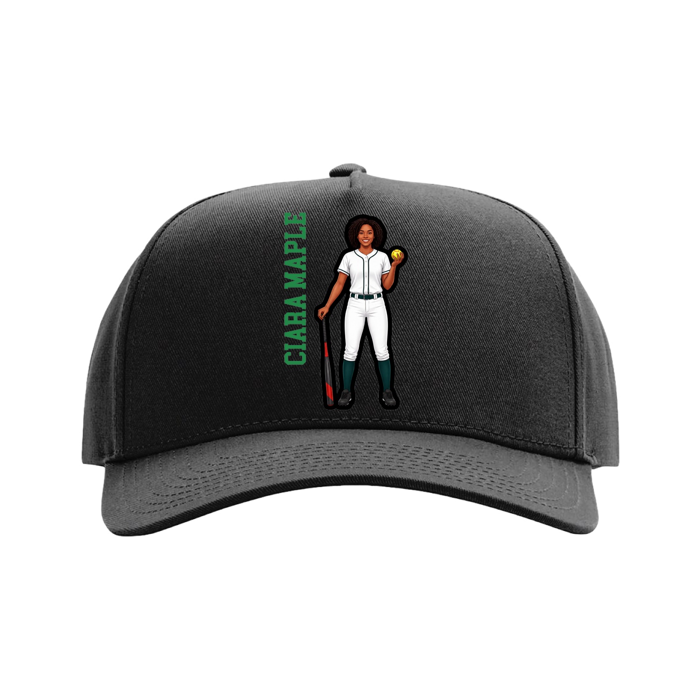 Full Fabric Five-Panel Champ Cap — Name Vertical in Black