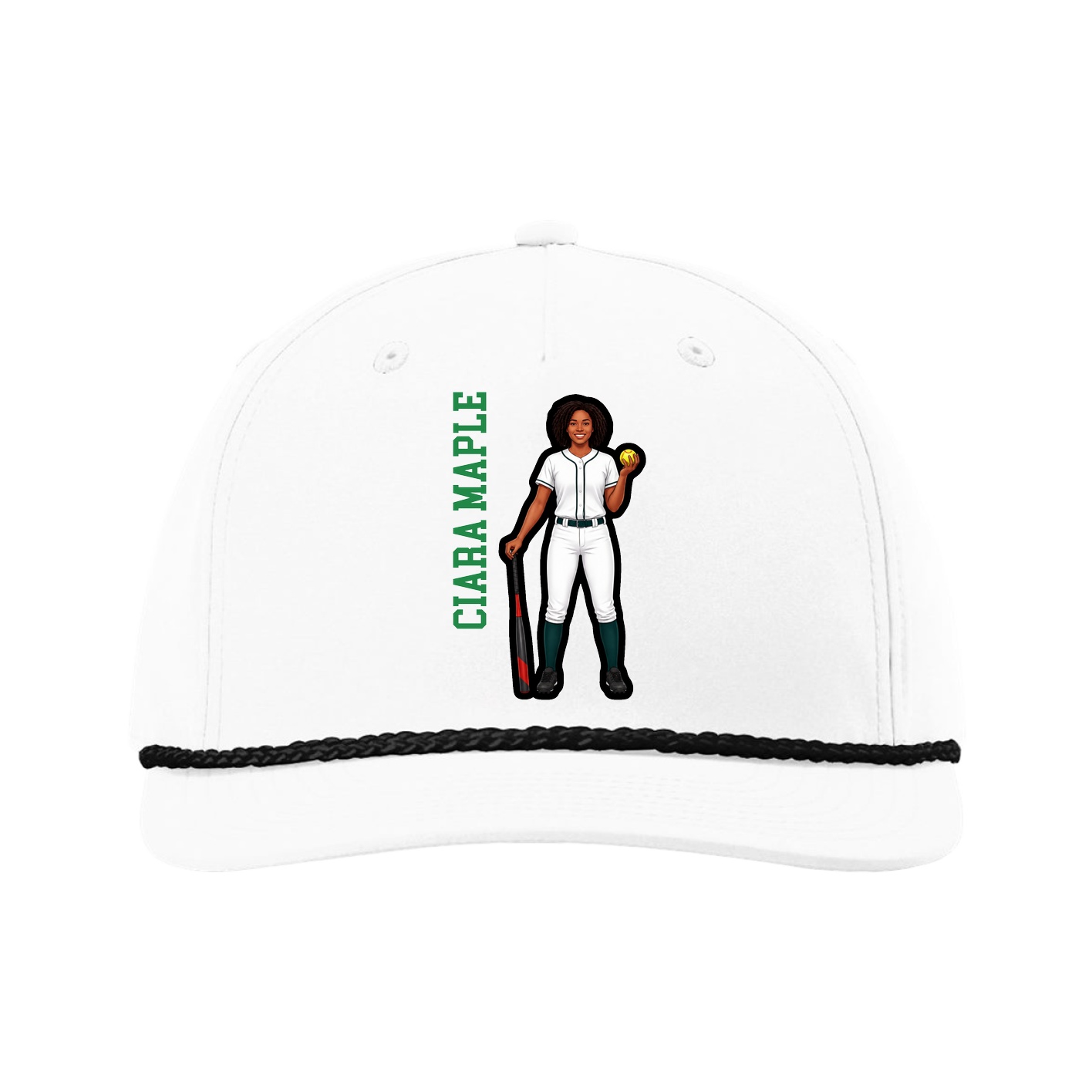 Five-Panel Classic Rope Cap — Name Vertical in White