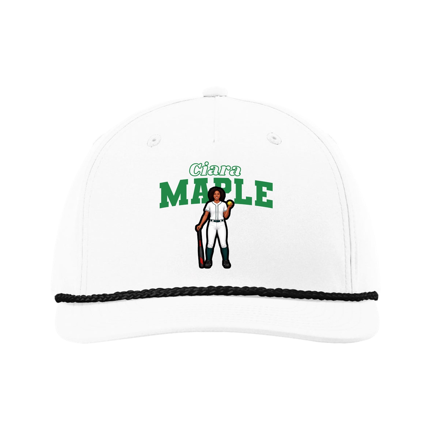 Five-Panel Classic Rope Cap — Name Arch in White