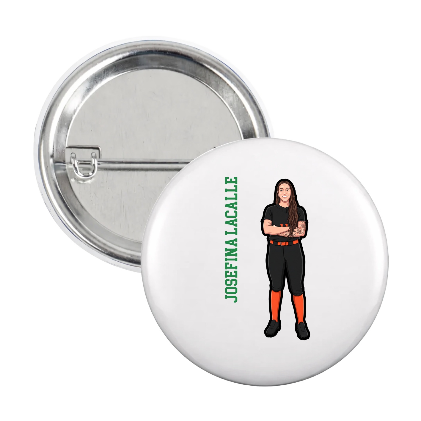 Game Day Button — Name Vertical in White