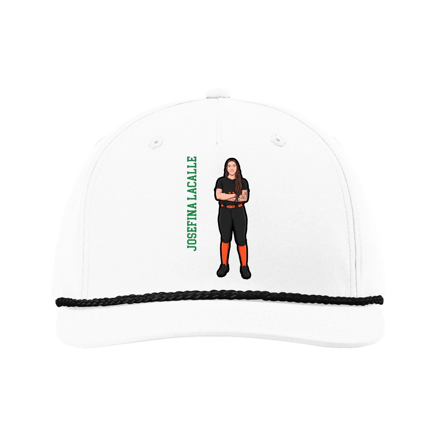 Five-Panel Classic Rope Cap — Name Vertical in White