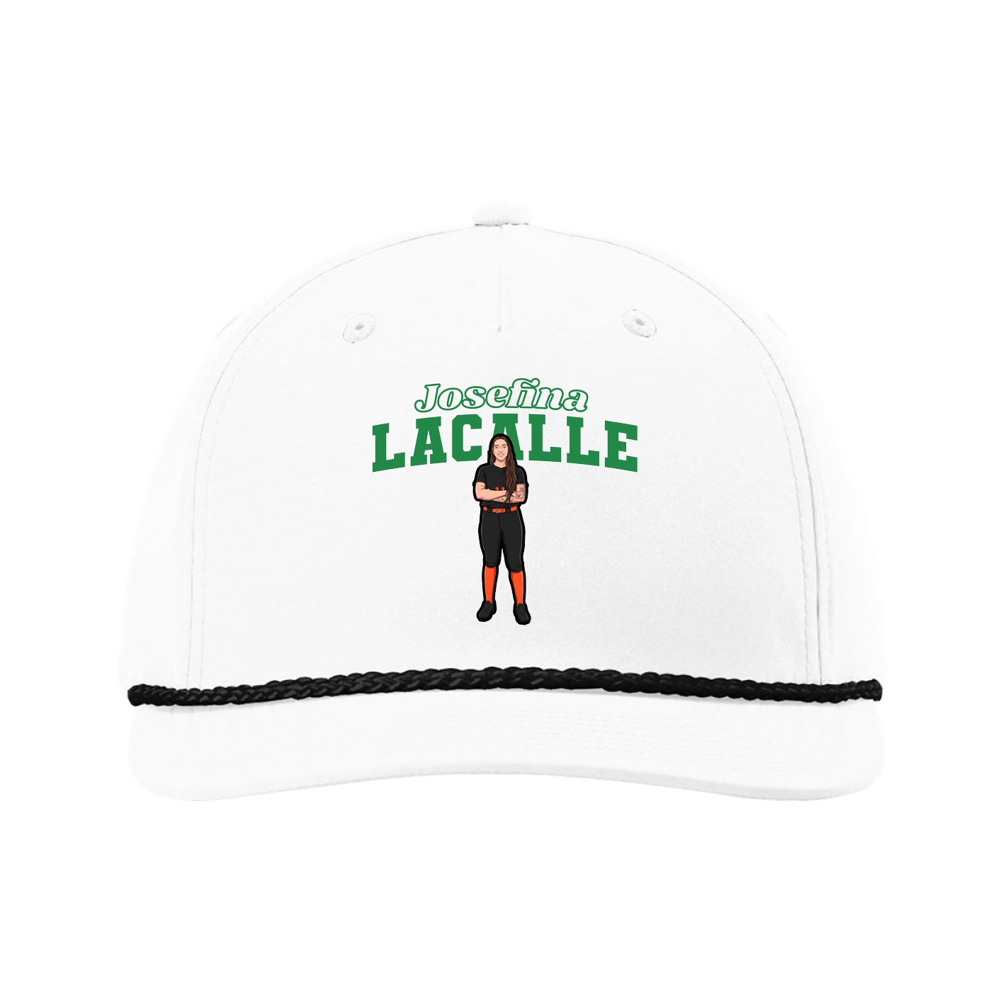 Five-Panel Classic Rope Cap — Name Arch in White