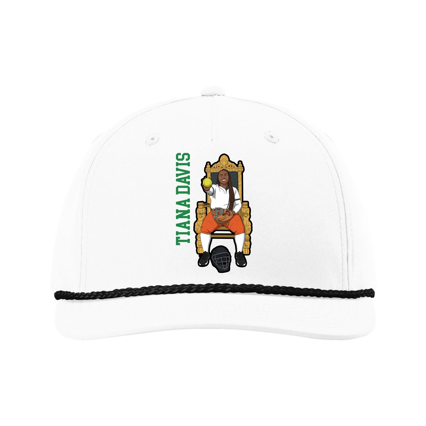 Five-Panel Classic Rope Cap — Name Vertical in White