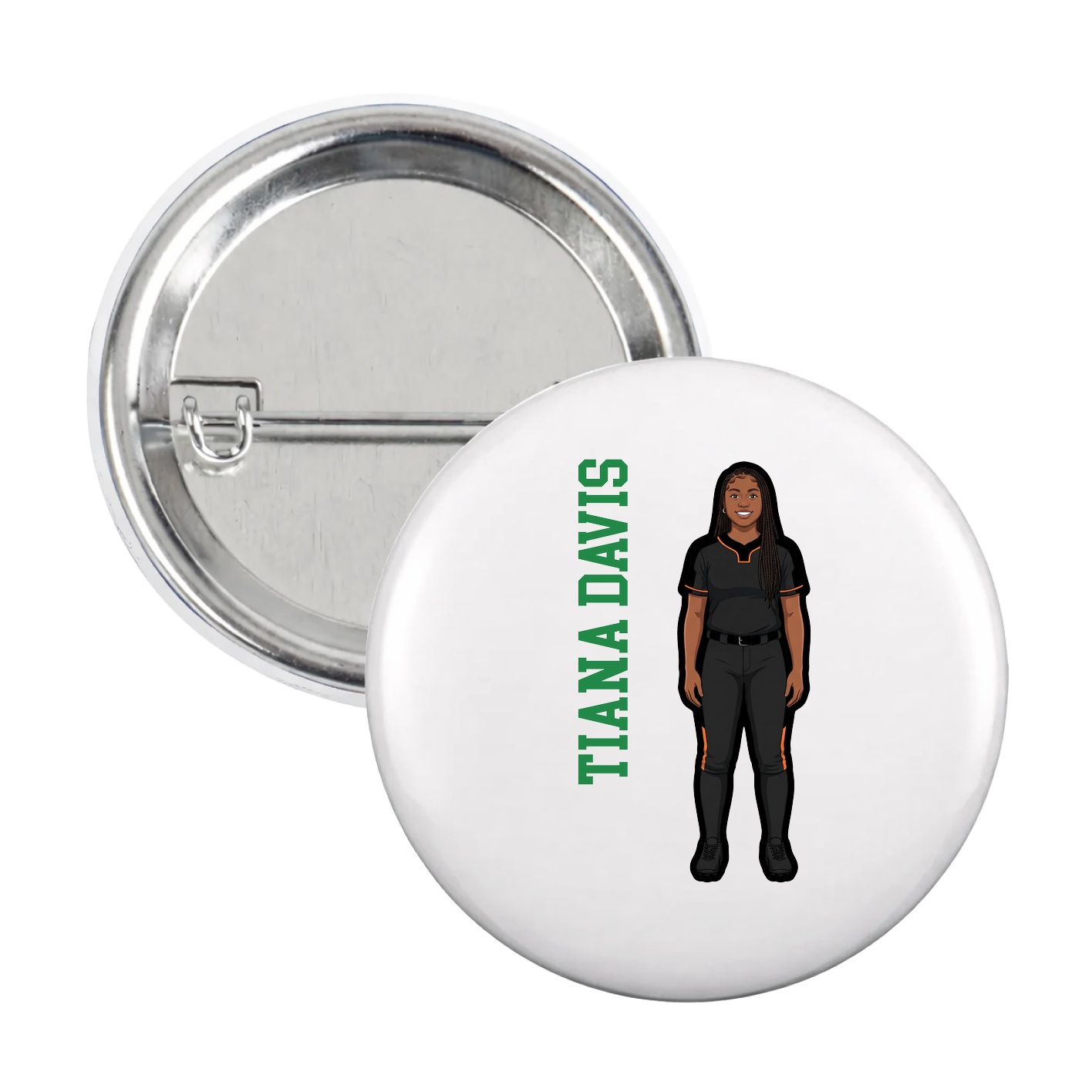 Game Day Button — Name Vertical in White