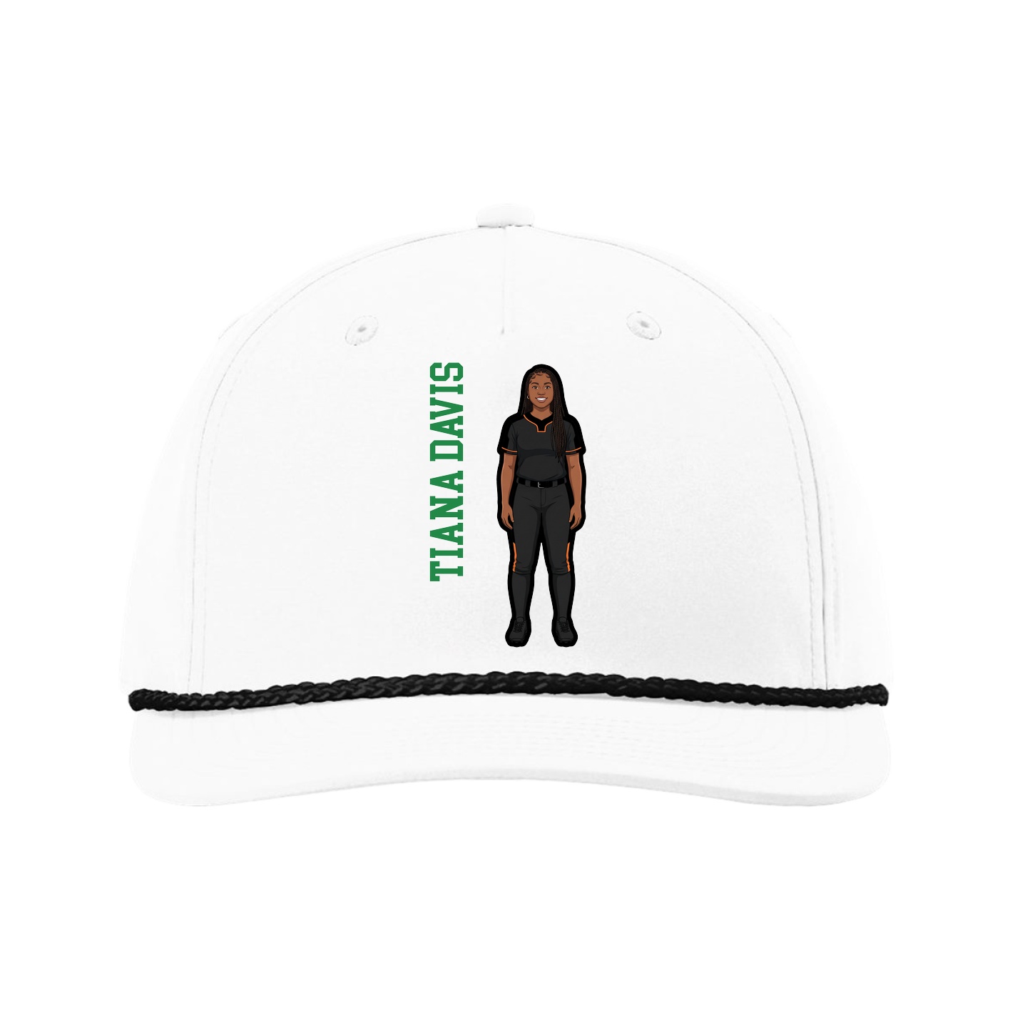 Five-Panel Classic Rope Cap — Name Vertical in White