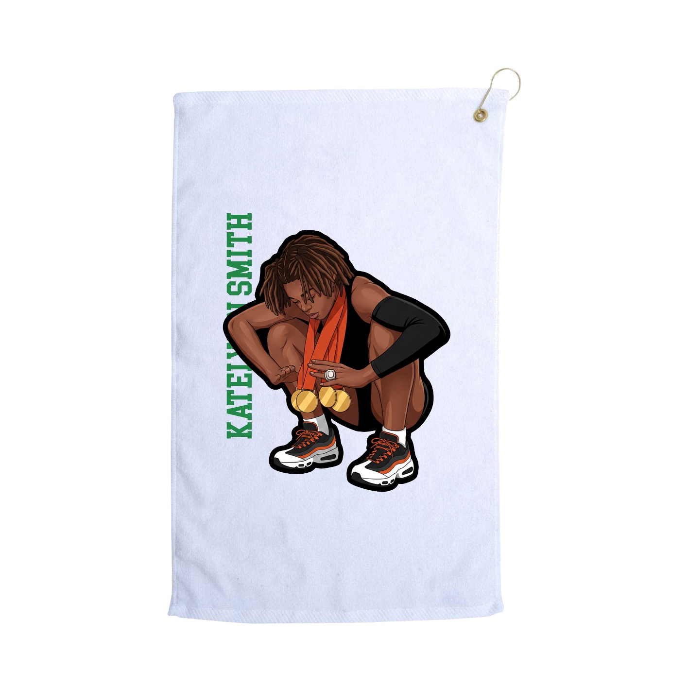 Golf Towel — Name Vertical in White