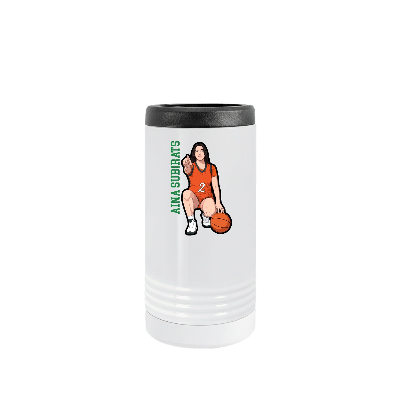 Slim Beverage Holder — Name Vertical in White